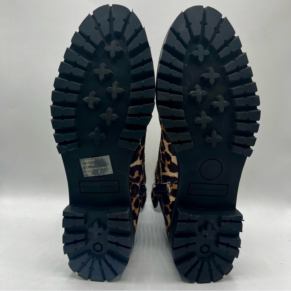 REBECCA MINKOFF Animal Print Boots Jaiden Calf Hair Leopard Combat Boots Size 8M - Picture 9 of 16